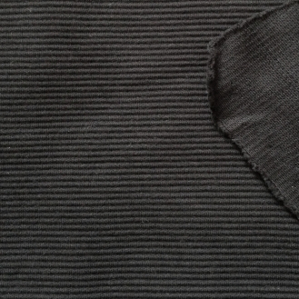 schwarzer Interlock-Jersey mit schmaler Rippenstruktur aus Bio-Baumwolle (GOTS)
